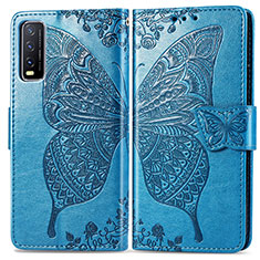 Handytasche Stand Schutzhülle Flip Leder Hülle Schmetterling für Vivo Y20 Blau