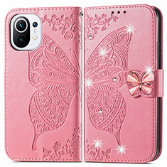 Handytasche Stand Schutzhülle Flip Leder Hülle Schmetterling für Xiaomi Mi 11 Lite 5G Pink