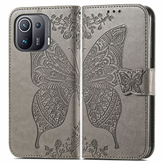 Handytasche Stand Schutzhülle Flip Leder Hülle Schmetterling für Xiaomi Mi 11 Pro 5G Grau