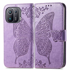 Handytasche Stand Schutzhülle Flip Leder Hülle Schmetterling für Xiaomi Mi 11 Pro 5G Helles Lila