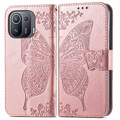 Handytasche Stand Schutzhülle Flip Leder Hülle Schmetterling für Xiaomi Mi 11 Pro 5G Rosa