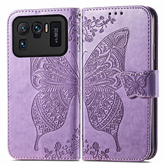 Handytasche Stand Schutzhülle Flip Leder Hülle Schmetterling für Xiaomi Mi 11 Ultra 5G Helles Lila