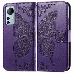 Handytasche Stand Schutzhülle Flip Leder Hülle Schmetterling für Xiaomi Mi 12S 5G Violett