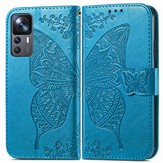 Handytasche Stand Schutzhülle Flip Leder Hülle Schmetterling für Xiaomi Mi 12T Pro 5G Blau