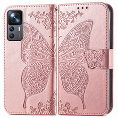 Handytasche Stand Schutzhülle Flip Leder Hülle Schmetterling für Xiaomi Mi 12T Pro 5G Rosa