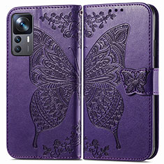 Handytasche Stand Schutzhülle Flip Leder Hülle Schmetterling für Xiaomi Mi 12T Pro 5G Violett