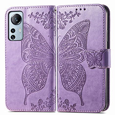 Handytasche Stand Schutzhülle Flip Leder Hülle Schmetterling für Xiaomi Mi 12X 5G Helles Lila