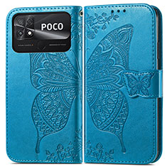 Handytasche Stand Schutzhülle Flip Leder Hülle Schmetterling für Xiaomi Poco C40 Blau
