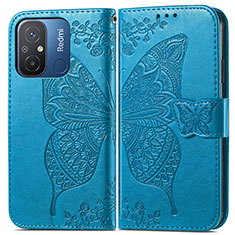 Handytasche Stand Schutzhülle Flip Leder Hülle Schmetterling für Xiaomi Poco C55 Blau