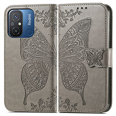Handytasche Stand Schutzhülle Flip Leder Hülle Schmetterling für Xiaomi Poco C55 Grau