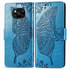 Handytasche Stand Schutzhülle Flip Leder Hülle Schmetterling für Xiaomi Poco X3 NFC Blau