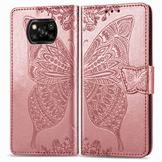 Handytasche Stand Schutzhülle Flip Leder Hülle Schmetterling für Xiaomi Poco X3 NFC Rosa