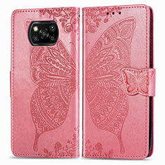 Handytasche Stand Schutzhülle Flip Leder Hülle Schmetterling für Xiaomi Poco X3 Pro Pink