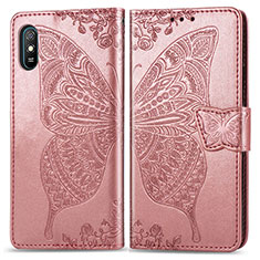 Handytasche Stand Schutzhülle Flip Leder Hülle Schmetterling für Xiaomi Redmi 9AT Rosa
