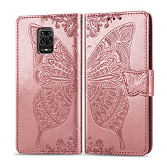 Handytasche Stand Schutzhülle Flip Leder Hülle Schmetterling für Xiaomi Redmi Note 9 Pro Rosa