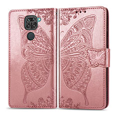 Handytasche Stand Schutzhülle Flip Leder Hülle Schmetterling für Xiaomi Redmi Note 9 Rosa