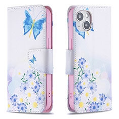 Handytasche Stand Schutzhülle Flip Leder Hülle Schmetterling L01 für Apple iPhone 13 Mini Blau