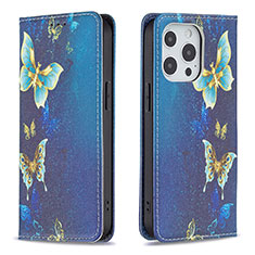 Handytasche Stand Schutzhülle Flip Leder Hülle Schmetterling L01 für Apple iPhone 13 Pro Blau