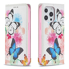 Handytasche Stand Schutzhülle Flip Leder Hülle Schmetterling L01 für Apple iPhone 13 Pro Rosa