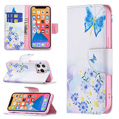 Handytasche Stand Schutzhülle Flip Leder Hülle Schmetterling L02 für Apple iPhone 13 Pro Schwarz