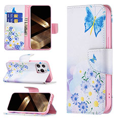 Handytasche Stand Schutzhülle Flip Leder Hülle Schmetterling L02 für Apple iPhone 14 Pro Schwarz