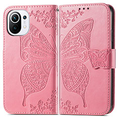 Handytasche Stand Schutzhülle Flip Leder Hülle Schmetterling L02 für Xiaomi Mi 11 Lite 5G Pink