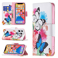 Handytasche Stand Schutzhülle Flip Leder Hülle Schmetterling L03 für Apple iPhone 13 Pro Rosa