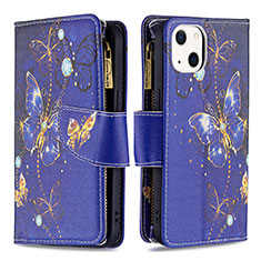 Handytasche Stand Schutzhülle Flip Leder Hülle Schmetterling L03 für Apple iPhone 14 Blau
