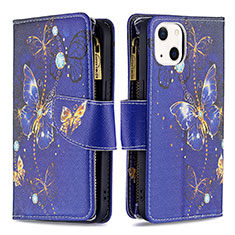 Handytasche Stand Schutzhülle Flip Leder Hülle Schmetterling L03 für Apple iPhone 15 Blau