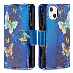 Handytasche Stand Schutzhülle Flip Leder Hülle Schmetterling L04 für Apple iPhone 14 Blau