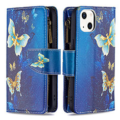 Handytasche Stand Schutzhülle Flip Leder Hülle Schmetterling L04 für Apple iPhone 15 Blau