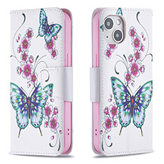 Handytasche Stand Schutzhülle Flip Leder Hülle Schmetterling L07 für Apple iPhone 13 Mini Weiß