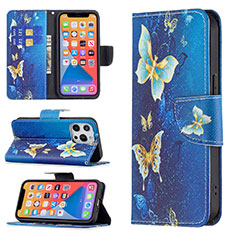 Handytasche Stand Schutzhülle Flip Leder Hülle Schmetterling L07 für Apple iPhone 13 Pro Blau