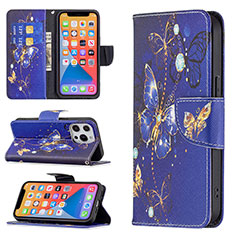 Handytasche Stand Schutzhülle Flip Leder Hülle Schmetterling L07 für Apple iPhone 13 Pro Königs Blau