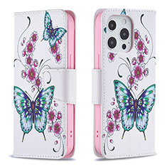 Handytasche Stand Schutzhülle Flip Leder Hülle Schmetterling L07 für Apple iPhone 13 Pro Rosa