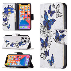 Handytasche Stand Schutzhülle Flip Leder Hülle Schmetterling L07 für Apple iPhone 13 Pro Weiß