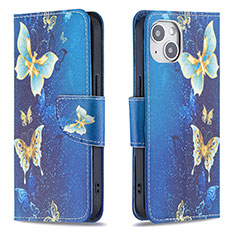 Handytasche Stand Schutzhülle Flip Leder Hülle Schmetterling L07 für Apple iPhone 14 Blau