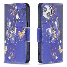 Handytasche Stand Schutzhülle Flip Leder Hülle Schmetterling L07 für Apple iPhone 15 Plus Königs Blau