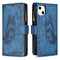 Handytasche Stand Schutzhülle Flip Leder Hülle Schmetterling L08 für Apple iPhone 14 Blau