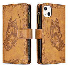 Handytasche Stand Schutzhülle Flip Leder Hülle Schmetterling L08 für Apple iPhone 14 Braun