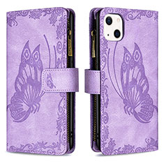 Handytasche Stand Schutzhülle Flip Leder Hülle Schmetterling L08 für Apple iPhone 14 Violett