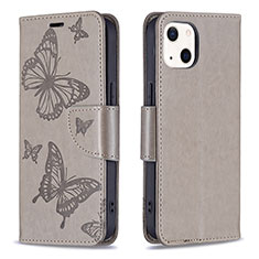 Handytasche Stand Schutzhülle Flip Leder Hülle Schmetterling L09 für Apple iPhone 13 Mini Grau