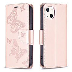 Handytasche Stand Schutzhülle Flip Leder Hülle Schmetterling L09 für Apple iPhone 13 Mini Rosa