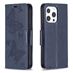 Handytasche Stand Schutzhülle Flip Leder Hülle Schmetterling L09 für Apple iPhone 13 Pro Max Blau