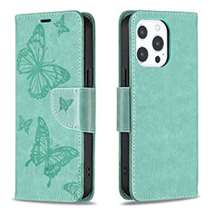 Handytasche Stand Schutzhülle Flip Leder Hülle Schmetterling L09 für Apple iPhone 13 Pro Max Grün