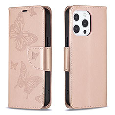 Handytasche Stand Schutzhülle Flip Leder Hülle Schmetterling L09 für Apple iPhone 13 Pro Max Rosa