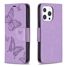 Handytasche Stand Schutzhülle Flip Leder Hülle Schmetterling L09 für Apple iPhone 13 Pro Max Violett