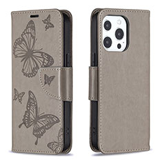 Handytasche Stand Schutzhülle Flip Leder Hülle Schmetterling L09 für Apple iPhone 14 Pro Dunkelgrau