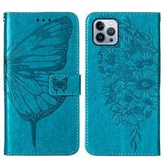Handytasche Stand Schutzhülle Flip Leder Hülle Schmetterling L10 für Apple iPhone 13 Pro Max Blau