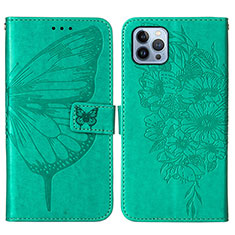 Handytasche Stand Schutzhülle Flip Leder Hülle Schmetterling L10 für Apple iPhone 13 Pro Max Grün